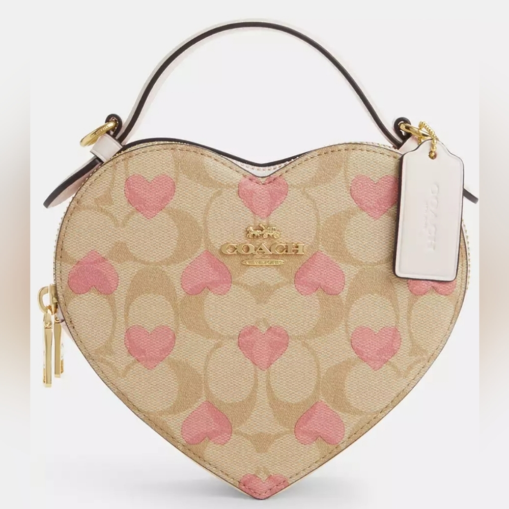 Coach Heart Crossbody In Signature Canvas With Heart Print Khaki Pink - Picture 2 of 7